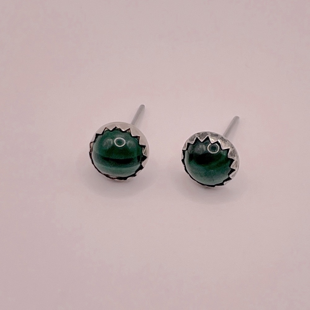 VINTAGE Sterling Silver Malachite Stud Earrings